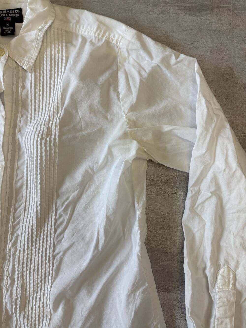 Polo Jeans Co. Ralph Lauren Women's White Cotton Pleated Front Button Down Shirt - Picture 2 of 6